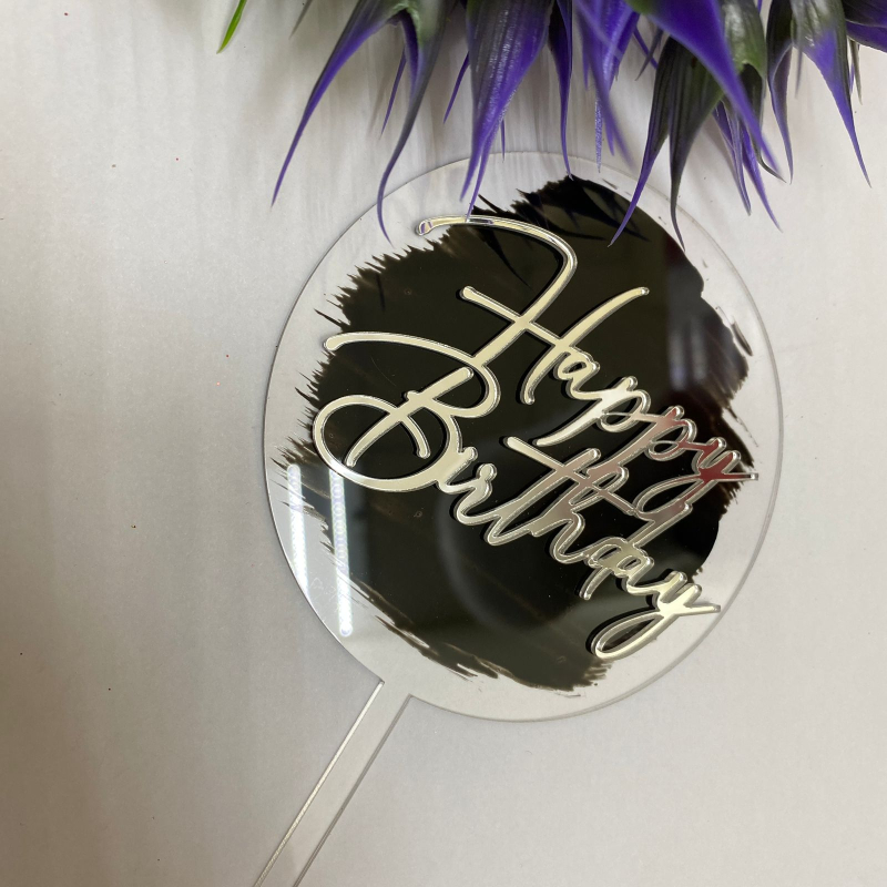 Топпер Happy Birthday черный\серебро Изображение Топпер Happy Birthday черный\серебро